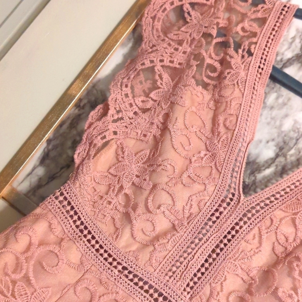 Charlotte russe rose colored lace romper. - Picture 2 of 5